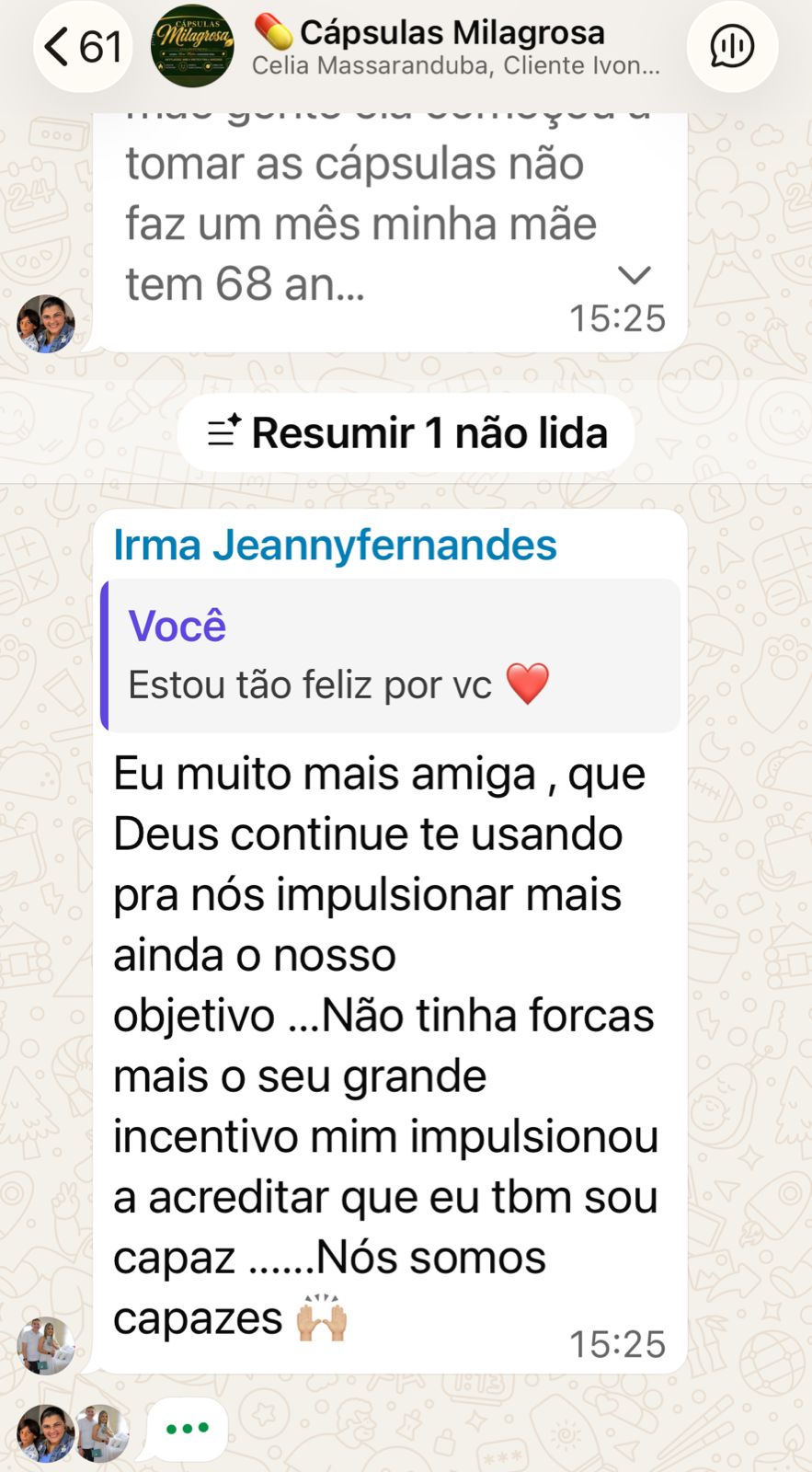 Depoimento de cliente sobre as Cápsulas Milagrosa